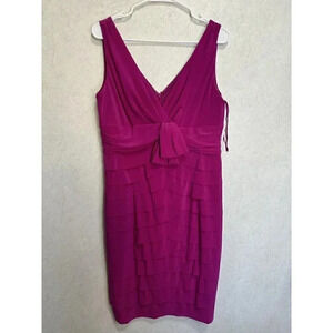 JONES NEW YORK Barbie Pink 90s Y2k Layer Tier VNeck Stretch Jersey Dress Sz 14P